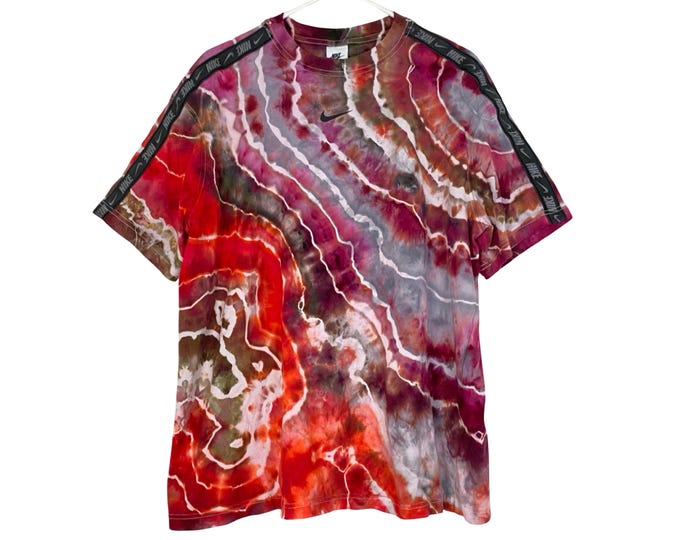 Geode Tie Dye Tee Tshirt Shirt Mens Size XL Upcycled Athletic Red Black Crewneck Free Shipping