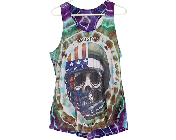 Geode Tie Dye Tank Top Shirt Womens Size Large Skull Print Handmade Upcycled Free Shipping