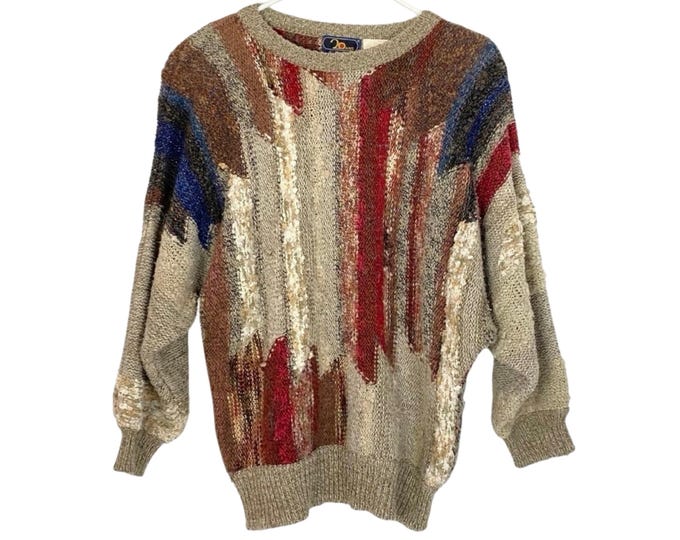 Vintage 80s 90s Grannycore Western Pullover Sweater Shoulder Pads Womens Medium Free Shipping