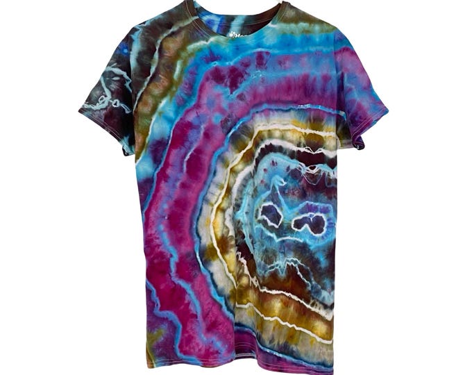 Handmade Geode Tie Dre T-shirt Tee Mens Medium Unisex Crewneck Short Sleeve Blue Free Shipping