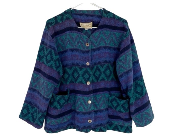 Vintage 80s 90s Tribal Cardigan Shirt Jacket Shacket Bonjour Womens Size Large Free Shipping
