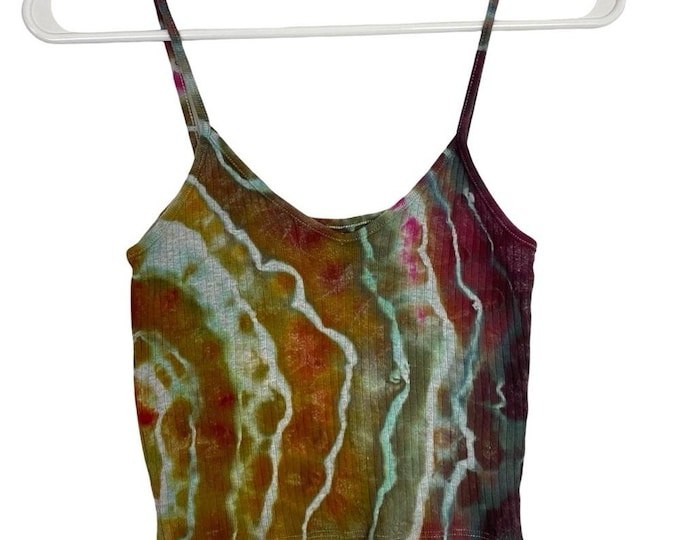 Handmade Tie Dye Tank Top Crop Womens Size XS Small Ribbed Shirt Upcycled Multi