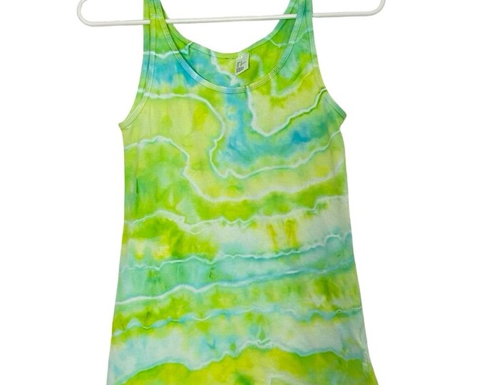 Handmade Geode Tie Dye Tank Top: Neon Green, Yellow, Blue Y2K Style