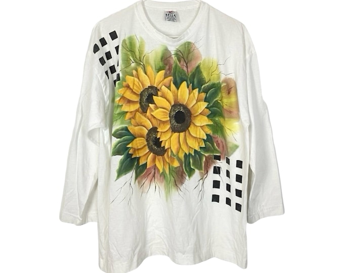 Vintage 90s Sunflower Tshirt Tee Womens Large One Size Medium Made In USA Floral Free Shipping