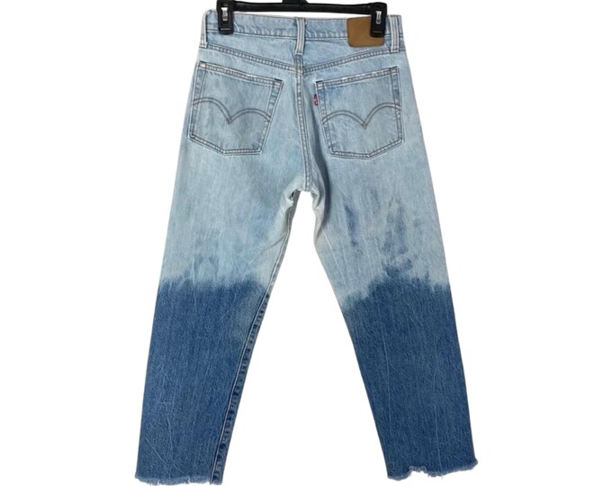 Levis 501 Jeans Womens Waist 26 Size 2 XS Blue Denim Levi's Reworked Custom Ombre Bleached Jeans Free Shipping