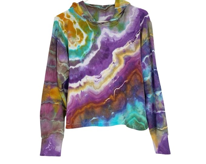 Handmade Tie Dye Hoodie Womens Size Medium Small Pullover Mesh Geode Upcycled Ice Tie Dye Free Shipping