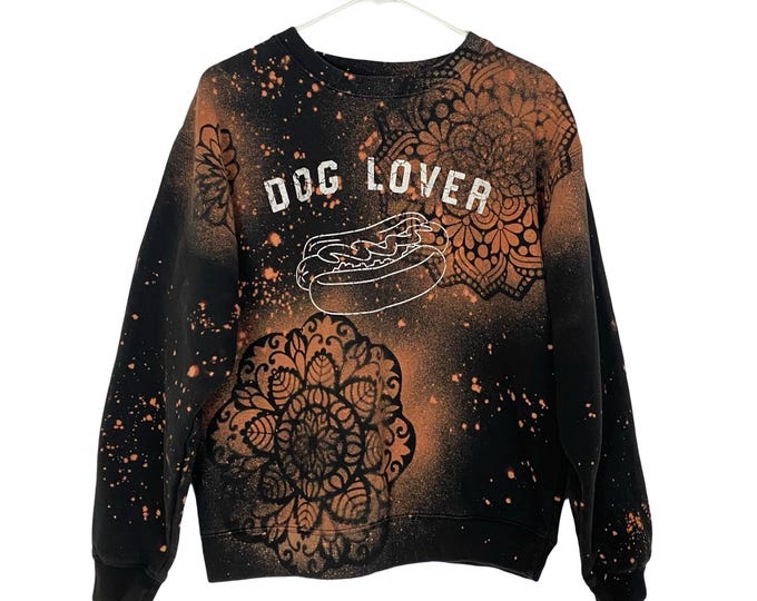 Dog Lover Sweatshirt Womens Large Handmade Floral Mandala Pullover Hilarious Free Shipping