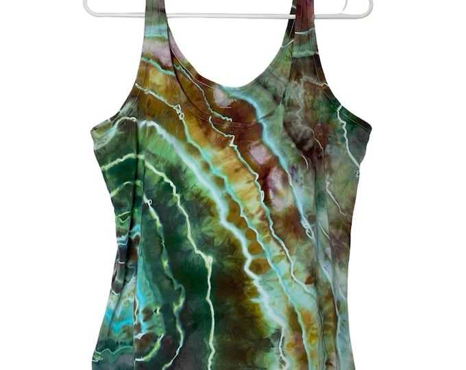Handmade Geode Tie Dye Tank Top Womens Size XL Green Multi Upcycled Shirt