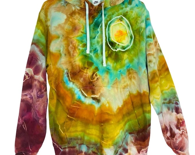 Upcycled Geode Tie Dye Hoodie Sweatshirt Mens Size Small Unisex Pullover Colorful Handmade