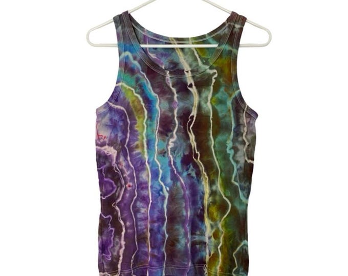 Upcycled Tie Dye Tank Top Womens Size Medium Large Handmade Geode Ribbed Purple