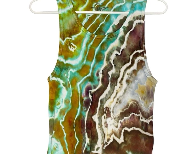 Upcycled Handmade Geode Tie Dye Ribbed Tank Top Womens Size Medium Large Cotton