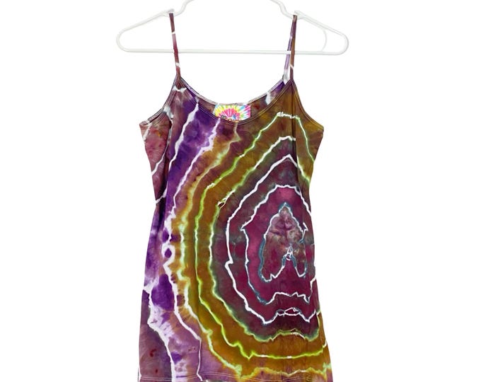 Geode Tie Dye Tank Top Shirt Womens Size Large Medium Y2K Long Torso Handmade Upcycled Free Shipping