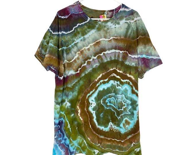 Handmade Geode Tie Dye Tshirt Mens XL Unisex Cotton Tee Extra Large Green Blue Free Shipping