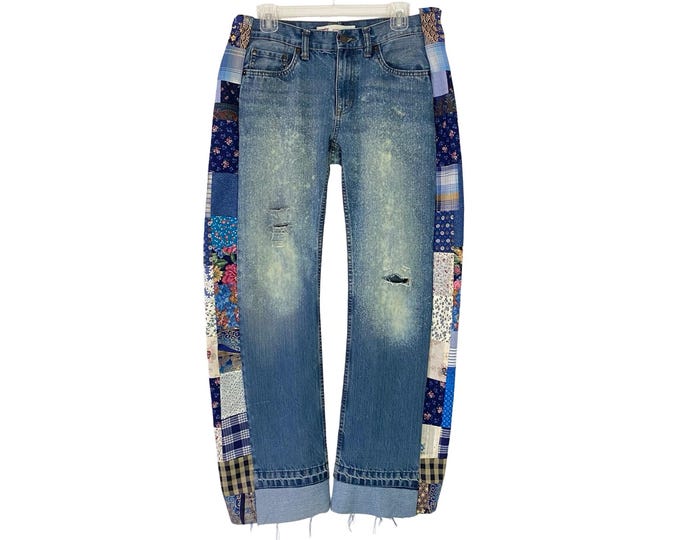 Levis Patchwork Jeans Women Size 8 Waist 29 Upcycled Handmade Vintage Y2K Levi’s Rare One Of A Kind Art