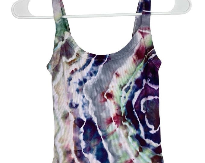 Handmade Geode Tie Dye Ribbed Tank Top Womens Size XS Multi Purple Gray Blue