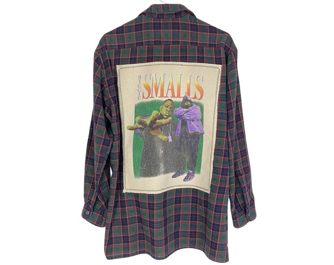 Notorious BIG Flannel Shirt Mens Large Medium Unisex Biggie Smalls Retro Plaid Free Shipping Brown Green Biggie Smalls Shirt