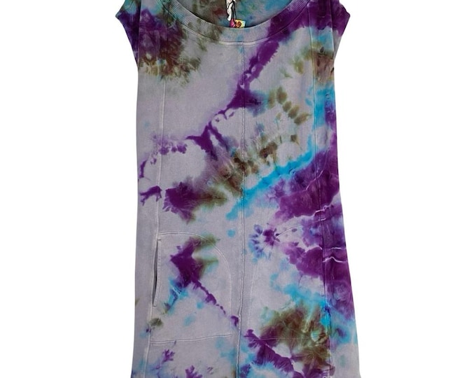 Daily Practice Dress Womens Size XL Tunic Tie Dye Open Back Purple Blue Handmade