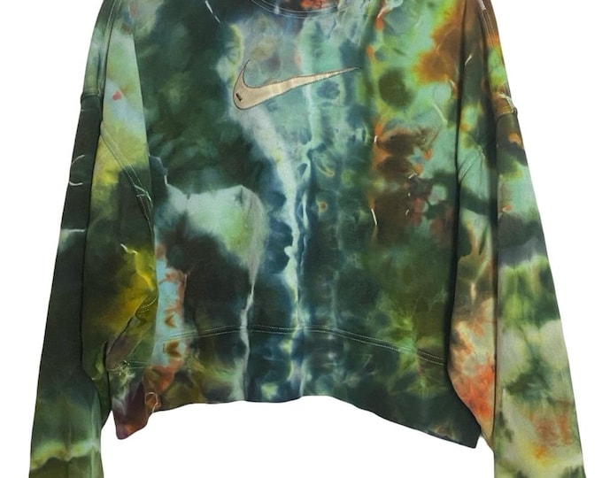 Custom Tie Dye Sweatshirt Pullover Womens Size XS Green Cropped Crewneck