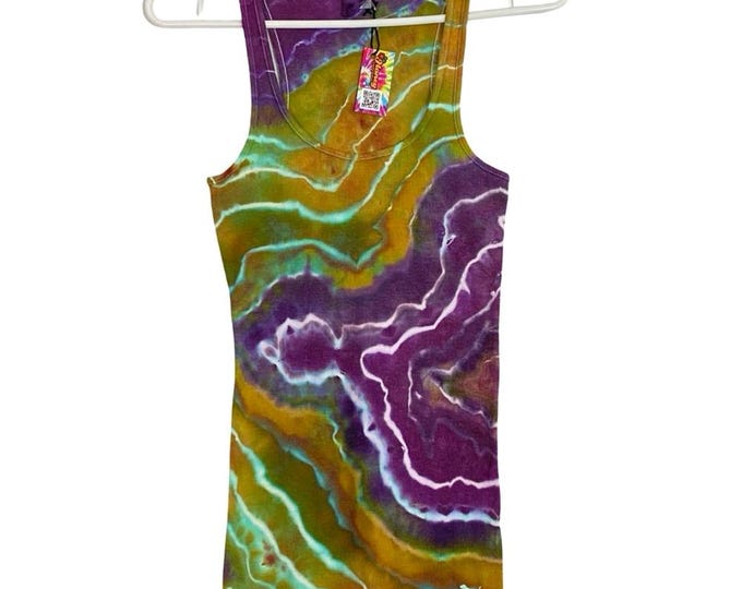 Handmade Geode Tie Dye Ribbed Tank Top Womens Size Medium Upcycled Y2K Purple