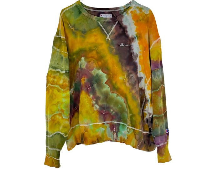 Handmade Geode Tie Dye Sweatshirt Pullover Mens Size XL Unisex Crewneck Gold Tan Upcycled Free Shipping