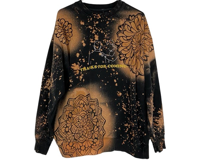 Handmade Floral Stencil Sweatshirt Pullover Mens XL Unisex Crewneck Upcycled Retro Style Free Shipping