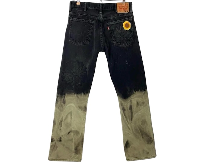 Levis Bootcut Flare Jeans Waist 31 Womens 12 Ombre 517 Handmade Upcycled Black