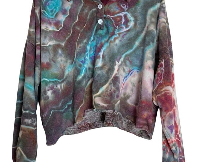 Handmade Ice Tie Dye Sweatshirt Pullover Womens Size Large Geode Cropped Multi OOAK