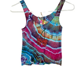 Ribbed Tank Top Crop Women’s XS Small Handmade Geode Tie Dye Blue Pink Colorful Free Shipping