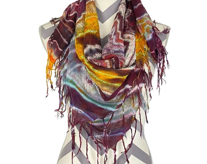 Handmade Scarf Geode Tie Dye Size Medium Square 33 Colorful Burgundy Lightweight