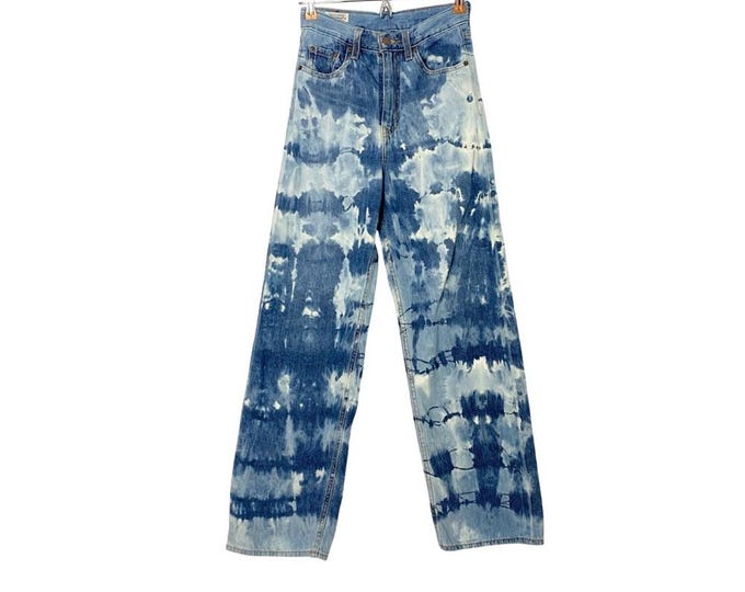 Upcycled Levis Jeans Waist 24 Womens Size XXS Levi’s Wide Leg Custom Bleached