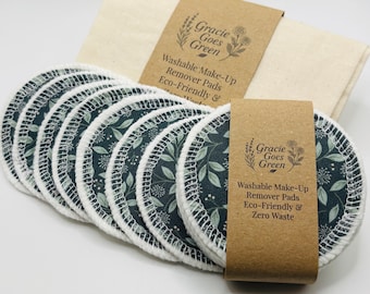 Handmade Washable & Reusable Floral Cotton Fabric Makeup Remover Wipes with Bag