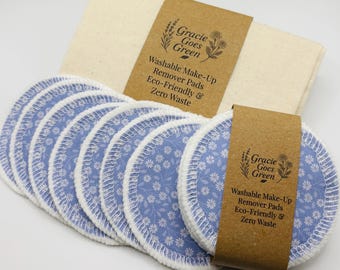 Handmade Washable & Reusable Floral Cotton Fabric Makeup Remover Wipes with Bag