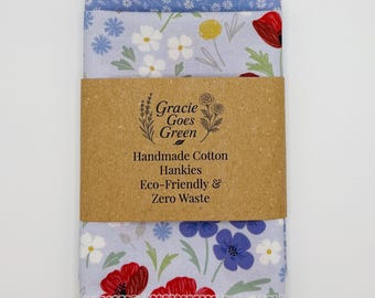 Handmade 2 Pack Cotton Floral Fabric Handkerchiefs Eco Friendly & Zero Waste