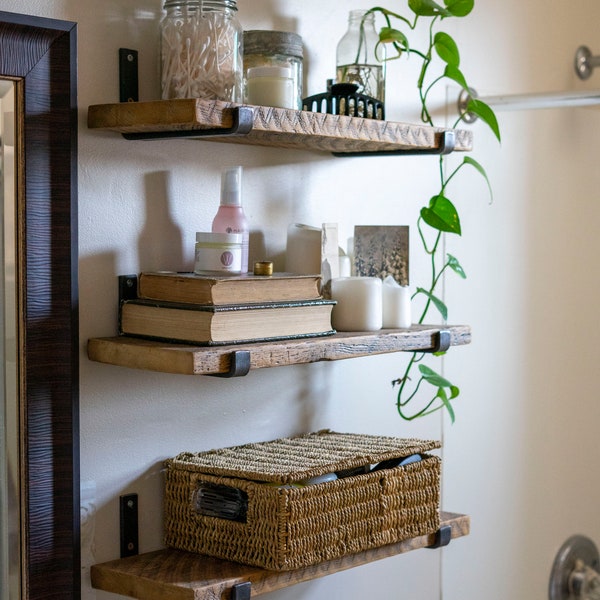 Reclaimed Wood Shelf, Custom Antique Lumber Shelves, Bathroom Shelf, Red Cedar Barn Wood, Farmhouse Floating Shelf, Rustic Kitchen Decor, 1"