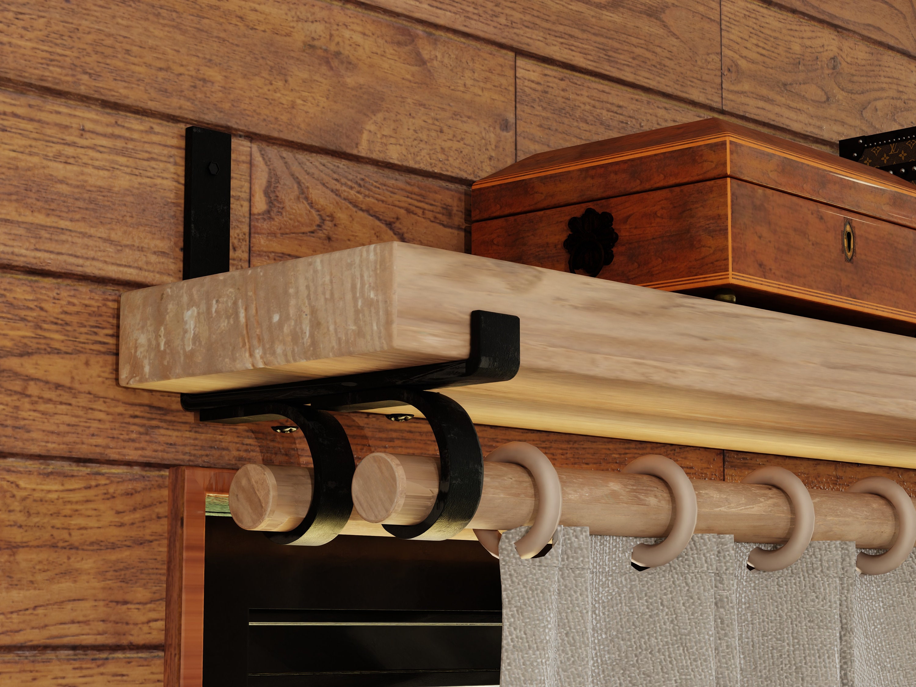 Shelf Bracket With Double Curtain Rod Holder, SOLD INDIVIDUALLY, Shelf ...