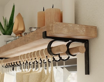 Shelf Bracket with Double Curtain rod holder, SOLD INDIVIDUALLY, Shelf and Curtain Hook, Drapery Hardware, Curtain Rod and Finial