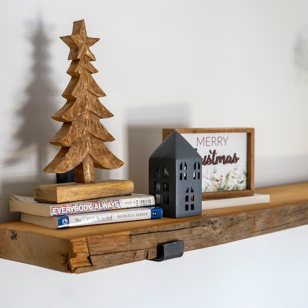 Reclaimed Wood Shelf, Brackets Included, Custom Antique Lumber Corner Shelf, Red Cedar Barn, Farmhouse Floating Shelf, Rustic Kitchen Decor