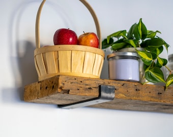 Reclaimed Wood Shelf, 2&quot; Brackets Included, Custom Antique Lumber Shelf, Red Cedar Barn Wood, Farmhouse Floating Shelf, Rustic Kitchen Decor