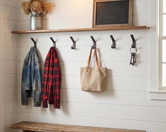 Hochleistungs-Doppel-Kleiderhaken, Wandhalterung, Metallhaken, Bauernhaus-Eintraghaken-Set für Mäntel, Hüte, Taschen, Mudroom-Garage-Lagerregal
