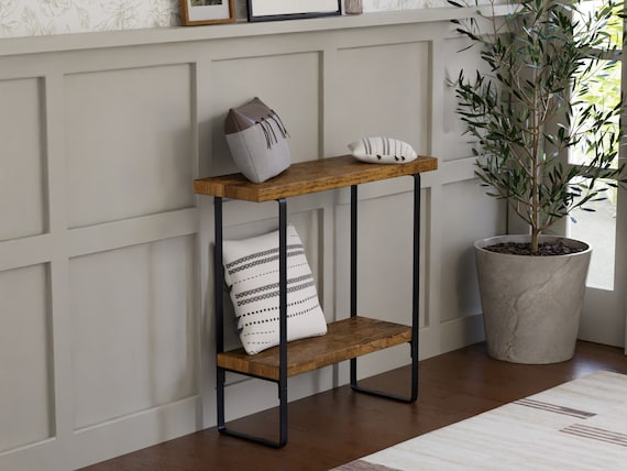 Rustic wood and online metal console table