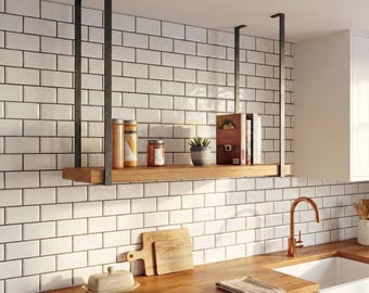 Suspended Ceiling Shelf Bracket | Single Floating Shelf Hardware | Industrial Hanging Kitchen Island Shelf