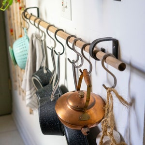 Pan Hanger Utensil Rail Rack, Farmhouse Kitchen Storage, Kitchen Hanger Handmade Hooks, Cup Utensil Pot Pan Hanging Rack, Butchers Hooks