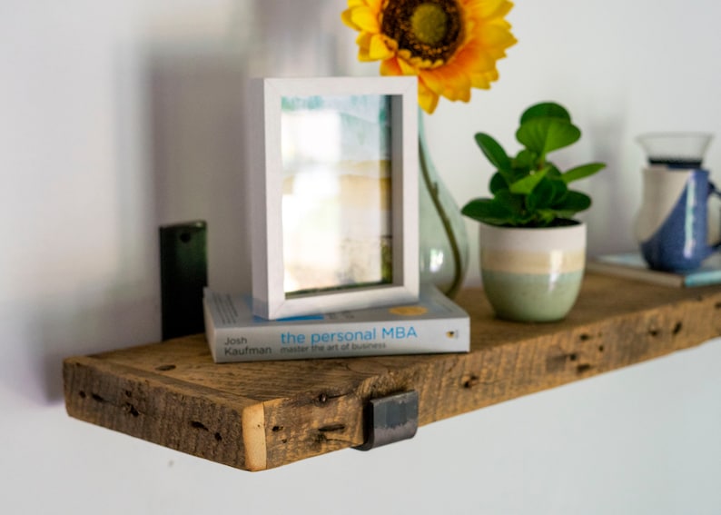 Reclaimed Wood Shelf With Brackets Custom Antique Lumber Etsy
