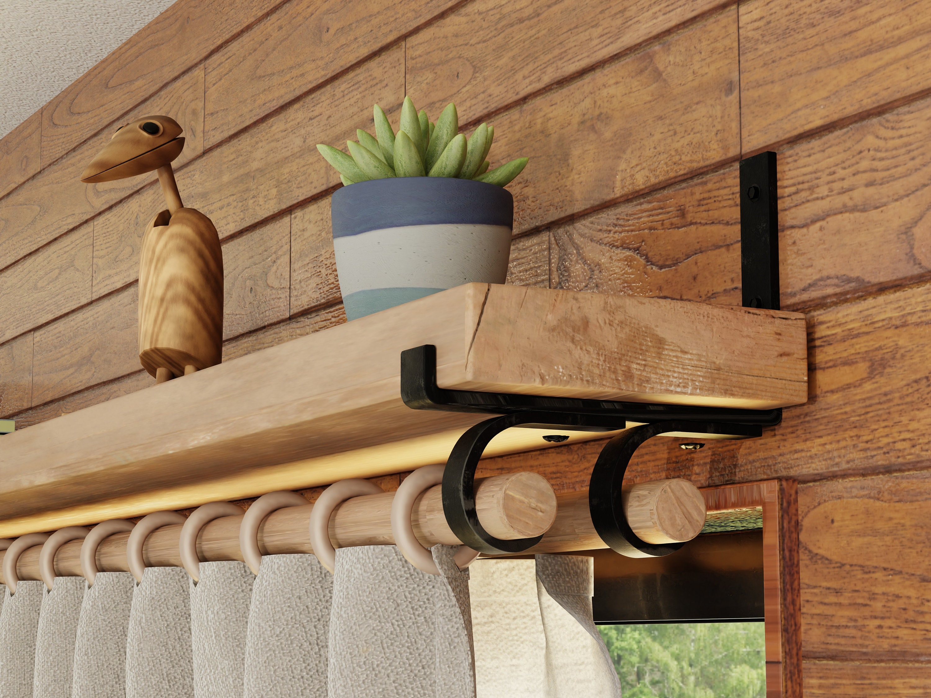 COPPIA STAFFE SUPPORTI DOPPI APERTI PER TENDE LEGNO BASTONE TENDA MM 35 - COLORE: OLMO
