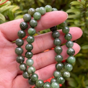 Grade A++ Nephrite Jade Crystal Bead Bracelet 6-8mm, Genuine Nephrite Jasper Gemstone Bracelet, Protection, Luck Stone, Gift for Men & Women