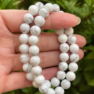 Grade A++ White Howlite Crystal Bead Bracelet 8mm, Genuine White Howlite Gemstone Bracelet, Gift for Men & Women