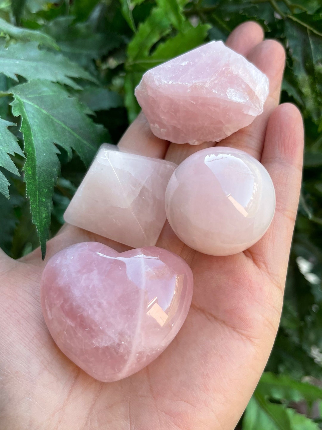 4 Pieces Set Rose Quartz Crystals Collection, Grade a Rose Quartz With ...