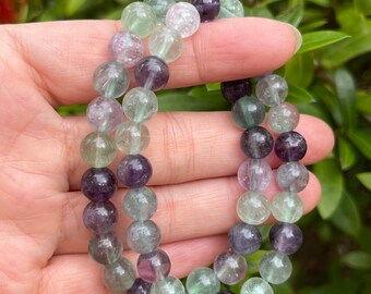 Grade A++ Fluorite Crystal Bead Bracelet 8mm, Genuine Fluorite Gemstone Bracelet, Protection Relieves Stress Anxiety Gift for Men & Women