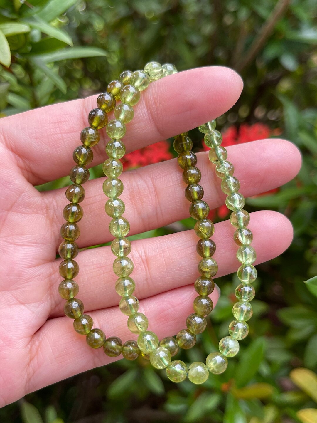 Grade A Peridot Crystal Bead Bracelet 36mm, Genuine Peridot Gemstone