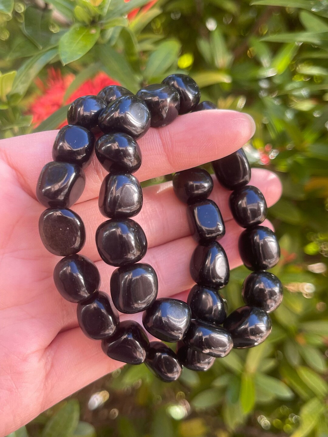 Grade A Black Obsidian Crystal Nugget Bracelet Genuine - Etsy